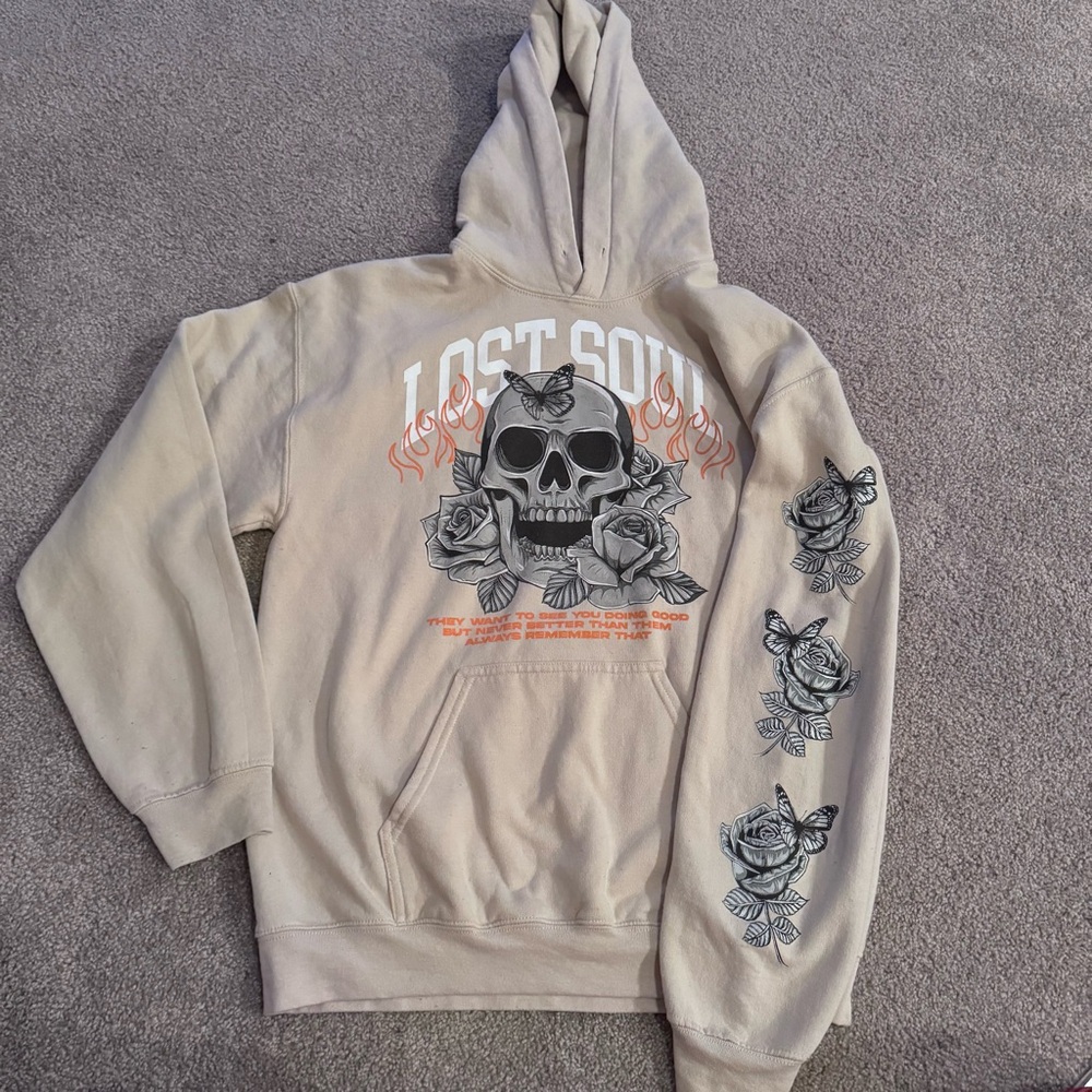 Lost Soul Skull Japanese Streetwear Hoodie Mens Sz Lrace